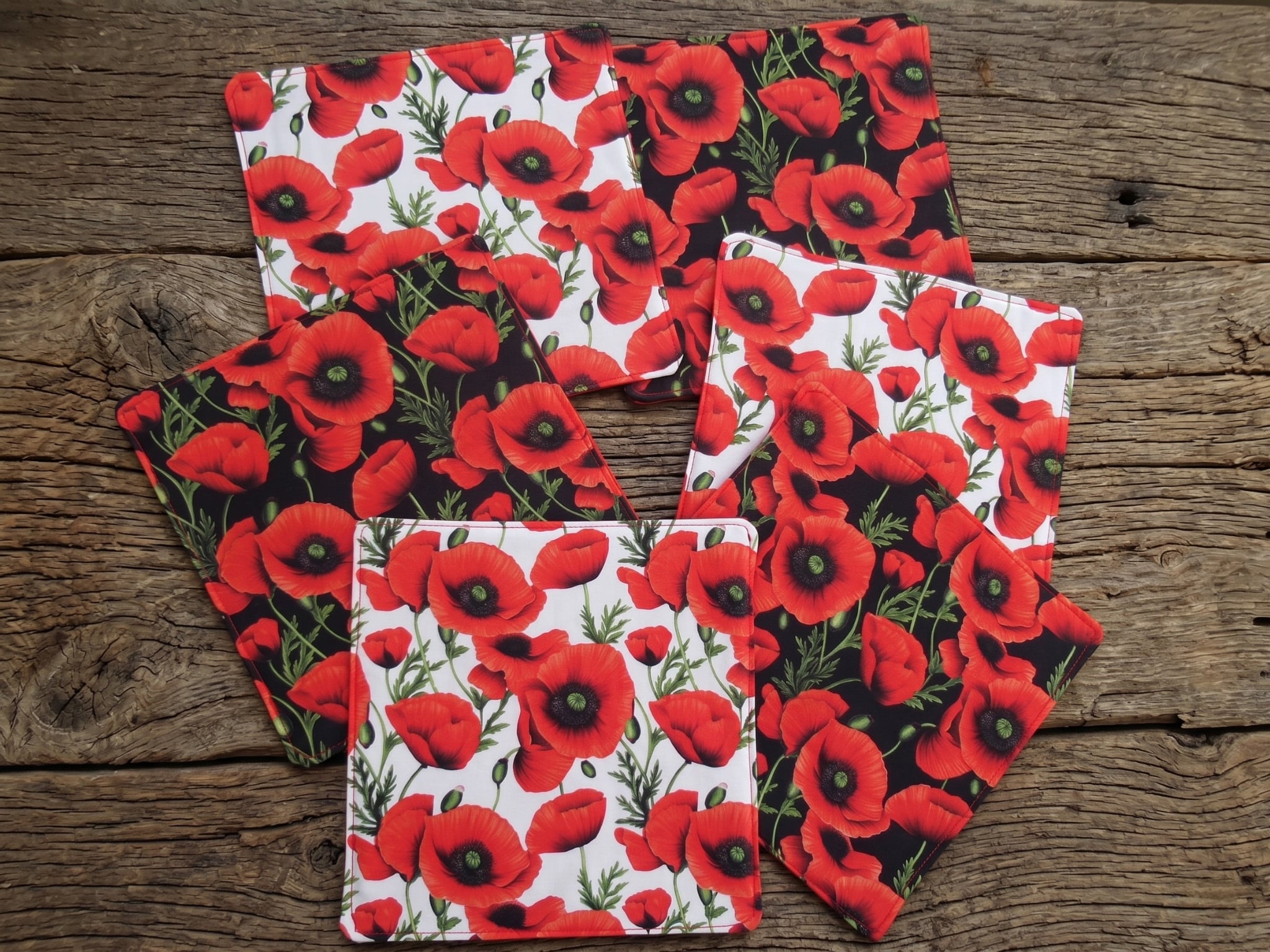 lot 6 feuilles essuie tout lavables coquelicot – Image 2