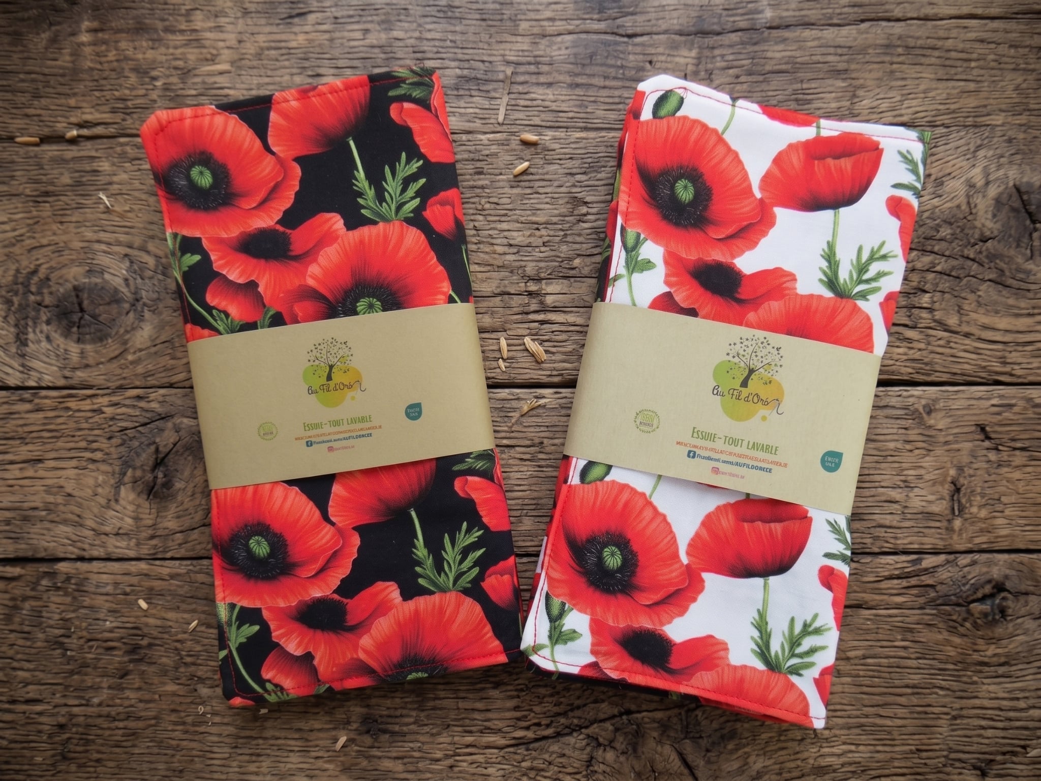 lot 6 feuilles essuie tout lavables coquelicot – Image 3
