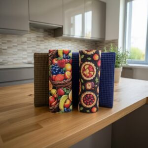lot 4 feuilles essuie tout lavables motif tartelettes et fruits